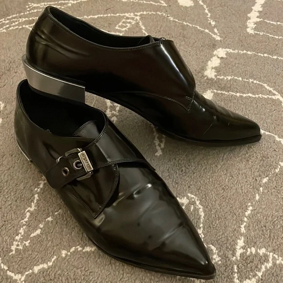 Sergio Rossi Single Buckle Black Leather Women’s Loafers Flats - Picture 3 of 11